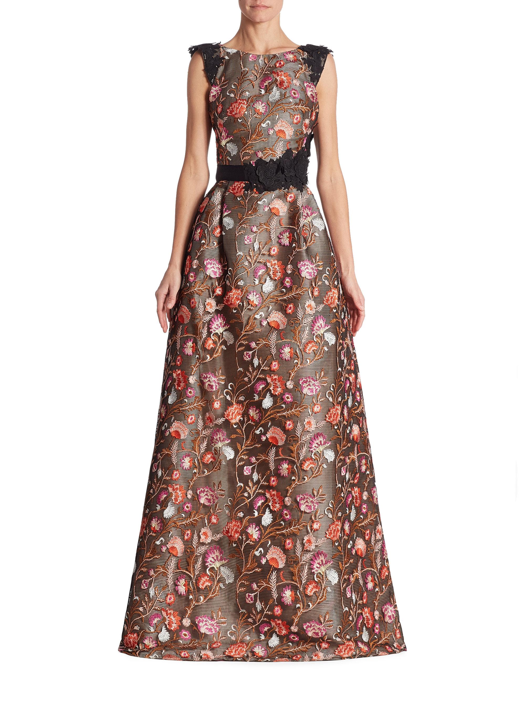 ml monique lhuillier floral embroidered gown